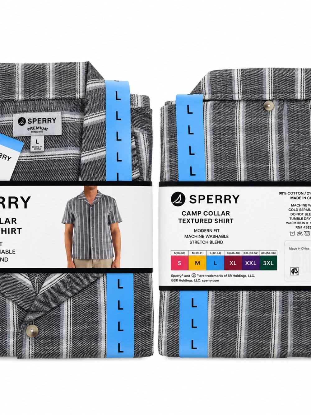Sperry Men’s Gray and White Striped Camp Collar Button-Down Shirt